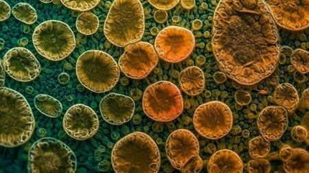 Bacteria, microorganism cells. Microscopic view of bacteria cells.の素材