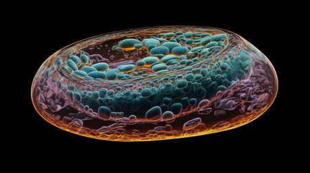 3d illustration of red blood cell with blue and orange fluid insideの素材