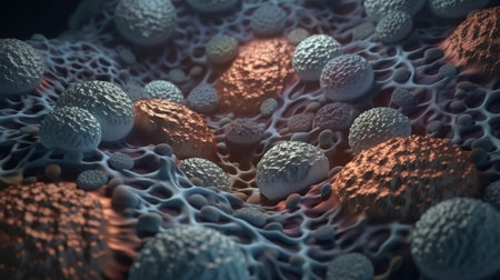 3d illustration of cancer cell in color background. 3d renderingの素材