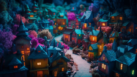 Miniature of the old town at night. Selective focus.の素材