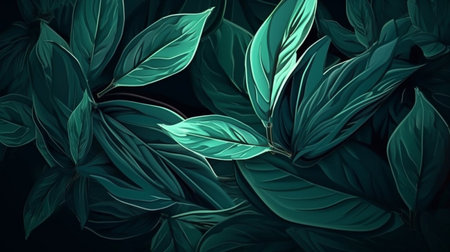 Green leaves on black background. 3d rendering, 3d illustration.の素材