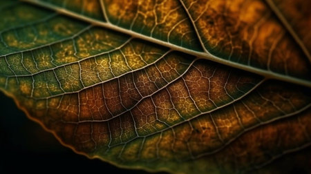 close up of a leaf in autumn colors with selective focus and shallow depth of fieldの素材