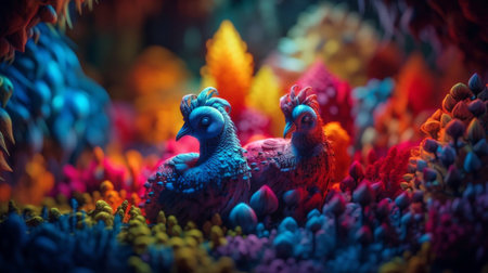 close up of a colorful coral reef with a pair of chickens in itの素材