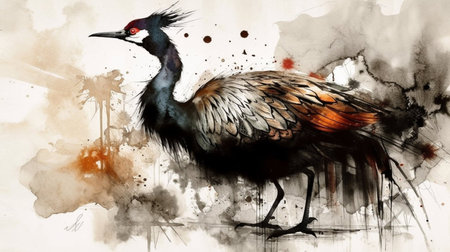 Digital painting of a cranes in the watercolor style. Hand-drawn illustration.の素材
