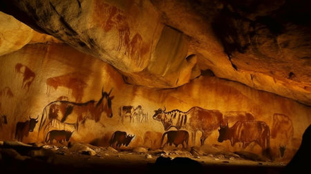 A group of wildebeest in the Caves of St. Angelo, Italyの素材