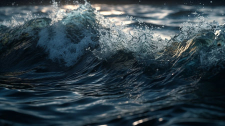 Waves breaking on the shore of the sea, macro shot.の素材