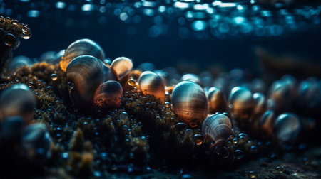 Seashells in the water. Underwater world. 3d renderingの素材