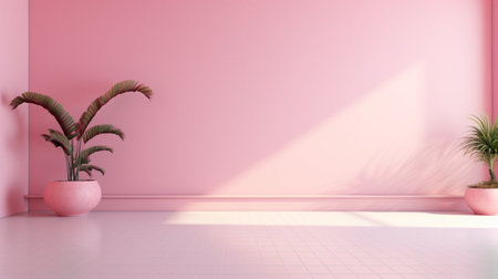 Pink empty room with palm tree - 3D Rendering, 3D illustrationの素材