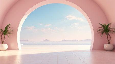 Sea view from a terrace. 3d rendering, 3d illustration.の素材
