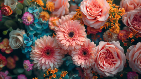 Bouquet of colorful flowers. Floral background. Close-up.の素材