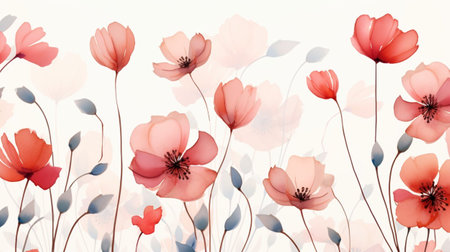 Beautiful poppies flowers on white background. Vector illustration.の素材