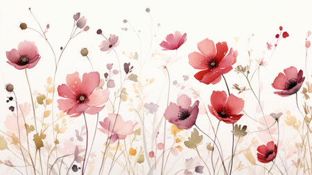 Vintage floral background with poppies. Hand drawn illustration.の素材