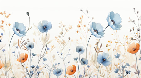 Vintage floral background with poppies. Hand drawn illustration.の素材