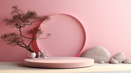 3d rendering of abstract minimal geometric forms. Pink podium for your design.の素材