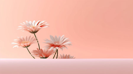 3d render of pink gerbera flowers on pastel backgroundの素材