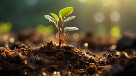 Green seedling illustrating concept of new life and environmental conservation. Close upの素材