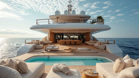 Luxury yacht in the open sea. 3D render.の素材