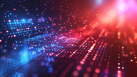 3d rendering of abstract particles in cyberspace. Futuristic background with depth of field and bokeh effect. Cyber or technology conceptの素材