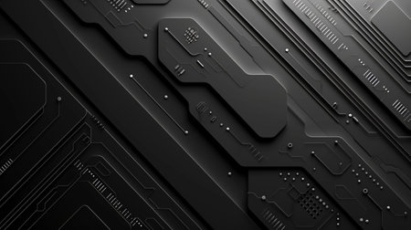 Abstract black circuit board. Technology background. 3d render illustration.の素材
