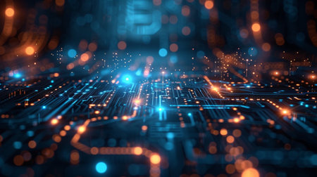 Circuit board futuristic technology background. 3d rendering, 3d illustration.の素材