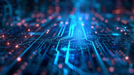 Circuit board. Technology background. 3d rendering abctractの素材