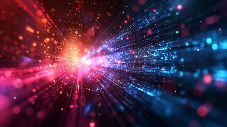 3d illustration of abstract fractal composition with glowing particles in spaceの素材