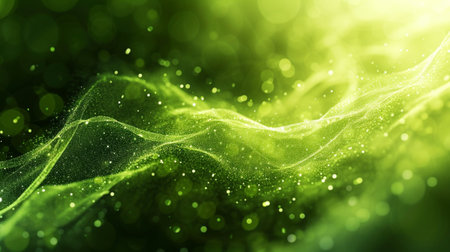 Abstract green background with glowing particles. 3d rendering, 3d illustration.の素材
