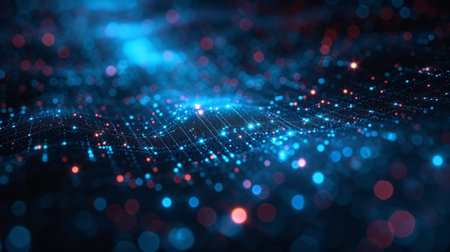 3d rendering of abstract particles in cyberspace. Futuristic background with connecting dots and lines. Connection structure. Big data visualization.の素材