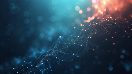 Abstract polygonal space low poly dark background with connecting dots and lines. Connection structure. 3d renderingの素材