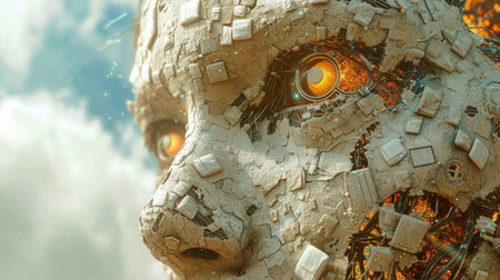 3D rendering of a robot in the form of an alien against the skyの素材