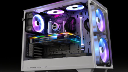 3d render of a computer server with a lot of neon lightsの素材