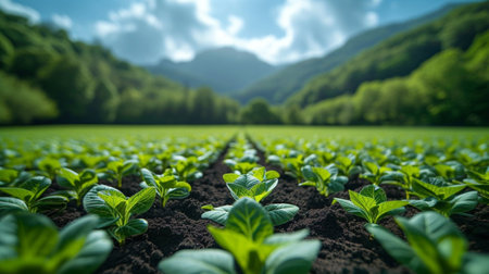 Young tobacco plant growing in the field. Agricultural concept. Agriculture.の素材