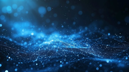 Data technology abstract futuristic illustration. Low poly shape with connecting dots and lines on dark background. 3D rendering. Big data visualization.の素材