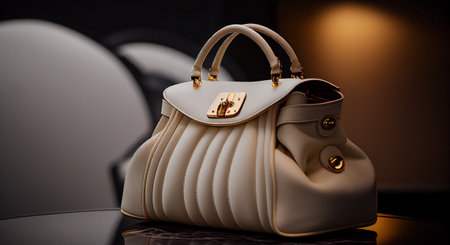 Luxury white leather handbag on black background. 3d renderingの素材