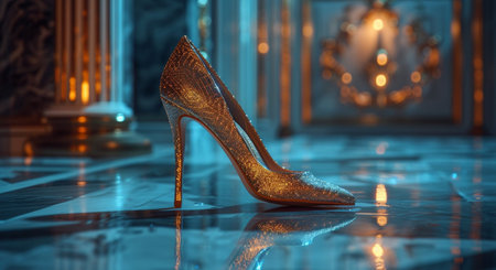 Beautiful high heel shoes on the marble floor. 3d renderingの素材