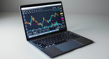 Laptop with stock market chart on the screen. 3d renderingの素材