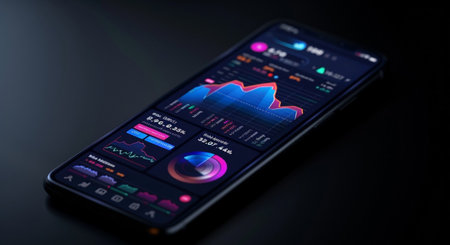 Smartphone with stock market chart on the screen. 3d renderingの素材