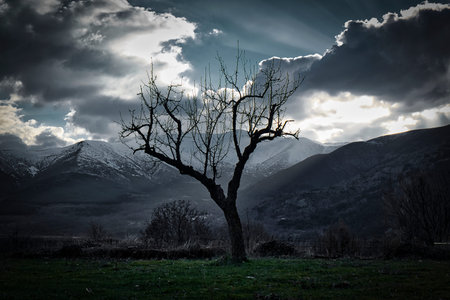 Mountain sunset in Sierra de Grados. Spain.