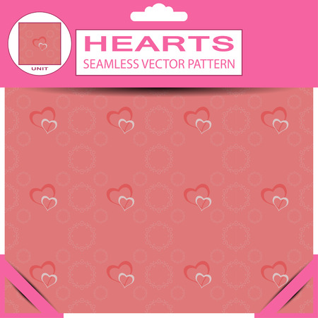 Vector red seamless pattern from hearts and frames for Valentine's Day in package with pattern unit and shadow.のイラスト素材