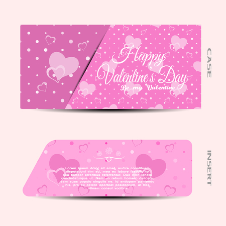 Vector greeting card with insert on the light pink background with pattern.のイラスト素材
