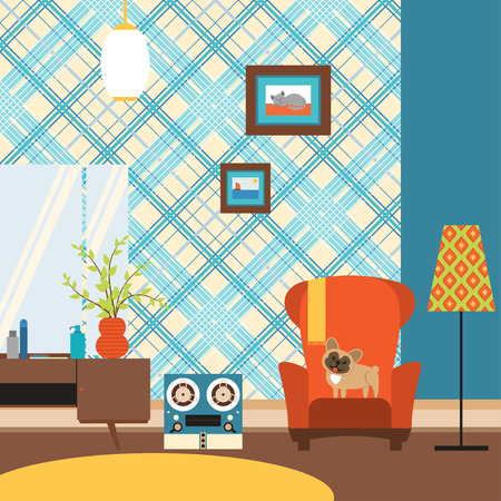 Living room in the style of the 70'sのイラスト素材