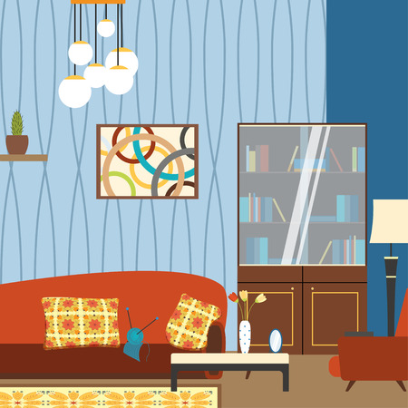 Vector interior room in the style of the 70'sのイラスト素材