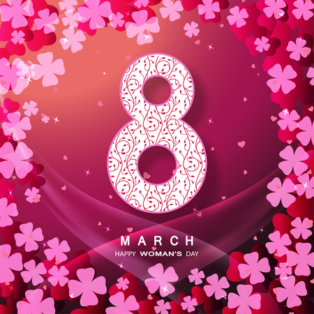 Vector poster for Happy Woman's Day 8 of March on the gradient dark red backgroundのイラスト素材