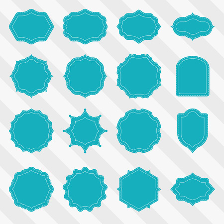 Vector set of turquoise vintage labels fo business with stitches. Labels vector set.のイラスト素材