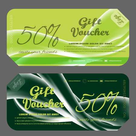 Blank of gift voucher vector illustration to increase sales on green and dark green background with waves.のイラスト素材