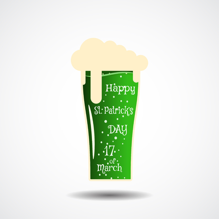 Happy St. Patrick's Day vector poster on the gradient gray background with shadow and glass of beer.のイラスト素材