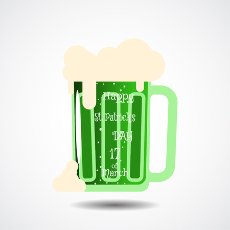 Happy St. Patrick's Day vector poster on the gradient gray background with shadow and goblet of beer.のイラスト素材