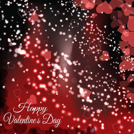 Vector Happy Valentine's Day gradient background with red heart silhouettes, radiance.のイラスト素材
