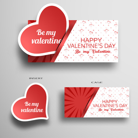 Vector set of greeting card for Valentine's Day insert in case with light pattern from hearts and stripe on the gray background.のイラスト素材