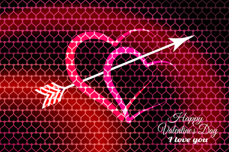 Vector Happy Valentine's Day gradient red and pink background with heart silhouettes and arrow.のイラスト素材